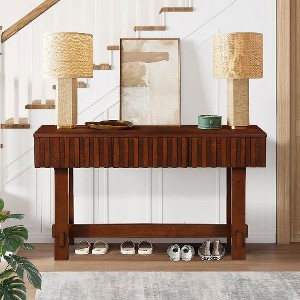 PAGED Modern Farmhouse Console Table with Fluted Drawers & Solid Pine Legs, 52" Entryway Table with 3 Handle-Less Drawers, Entryway Sofa Table - 1 of 4