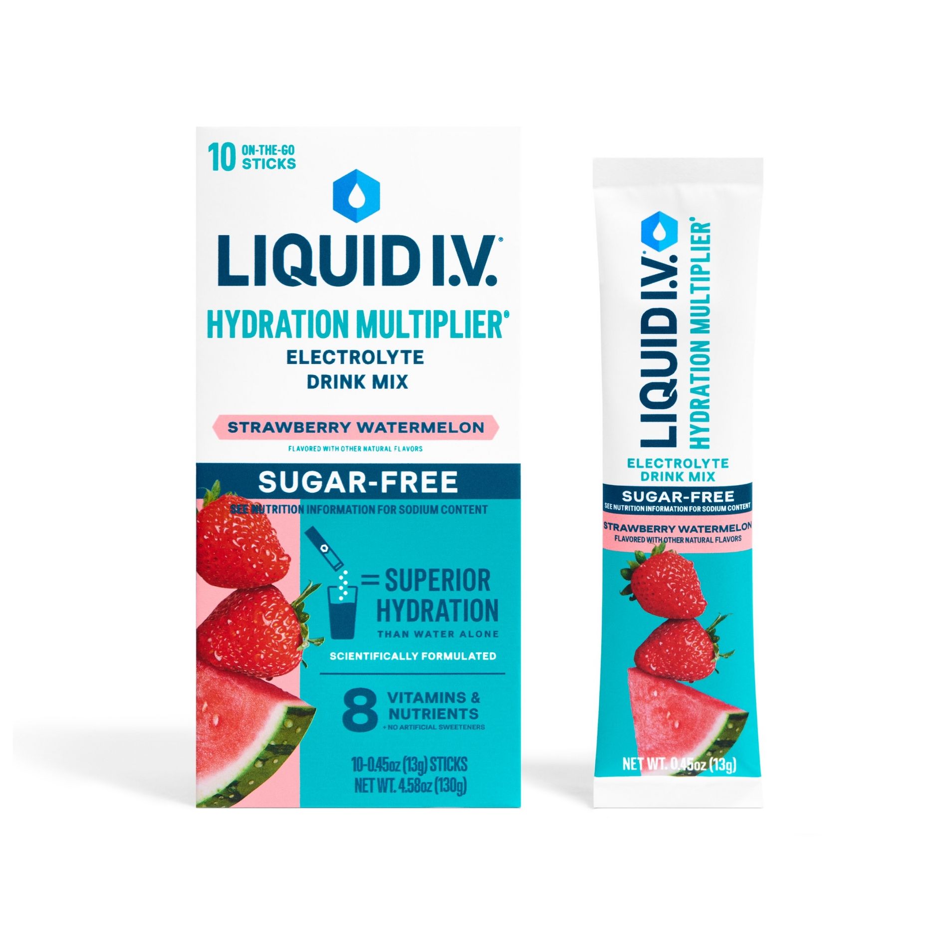 Liquid I.V. Sugar-Free Hydration Multiplier Vegan Powder Electrolyte Supplements - Strawberry Watermelon - 4.58oz/10ct
