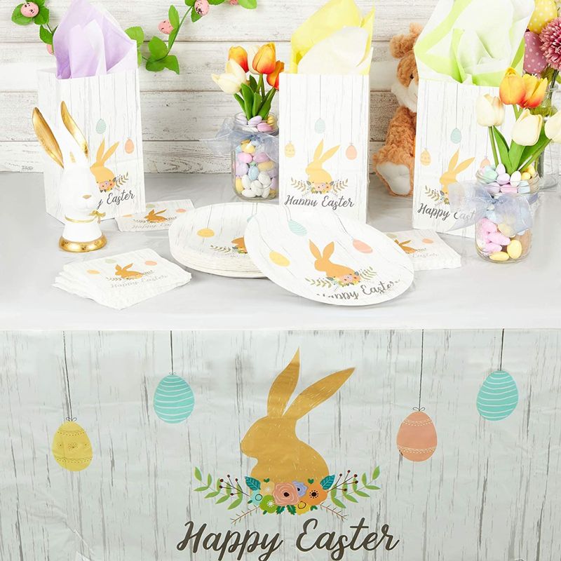 Blue Panda 3 Pack Farmhouse Easter Bunny Disposable Plastic Tablecloths Table Covers for Party Supplies, 54"x108", 2 of 7