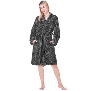 PAVILIA Short Robes for Women, Plush Soft Bathrobe Womens Lightweight, Fluffy Fuzzy Robe Knee Length, Shower Spa - 1 of 4