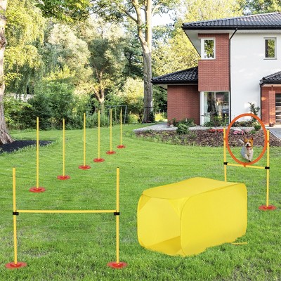 PawHut 4-Piece Yellow Dog Agility Training Set with Tunnel and Hurdles