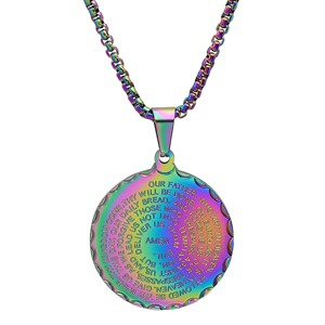 Steeltime stainless steel Our Father english prayer round pendant. Color Options: Silver, Gold, Rose Gold, Multi - 1 of 4