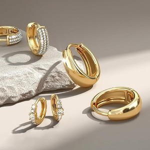 3 Pairs 14K Gold Filled Huggie Hoops - Hypoallergenic Chunky Small Hoop Earrings for Sensitive Ears - 1 of 4