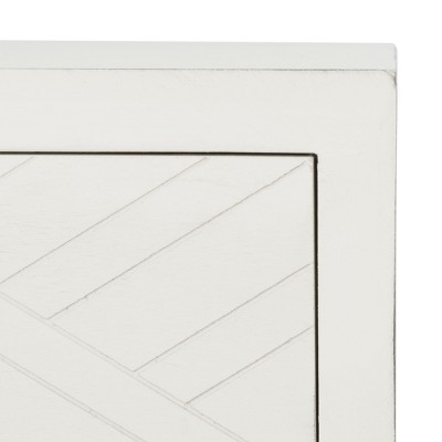 Chevron-Inspired Distressed White Wood & Metal Accent Table with Storage