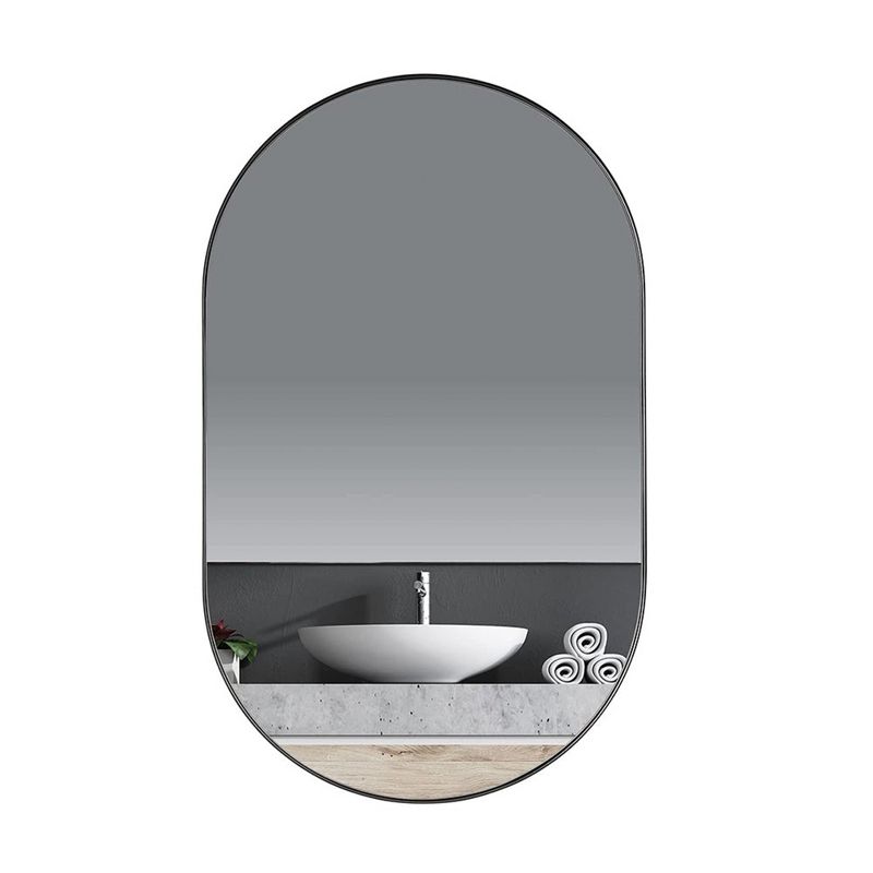 ANDY STAR Modern Decorative 20 x 33 Inch Oval Pill Wall Mounted Hanging Bathroom Vanity Mirror with Stainless Steel Metal Frame, Matte Black, 2 of 7