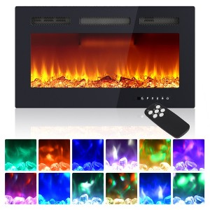 30 Inch Wall-Mounted Electric Fireplace - Adjustable Flame Color & Brightness, 750/1500W Quiet Heater with Overheat Protection - 1 of 4