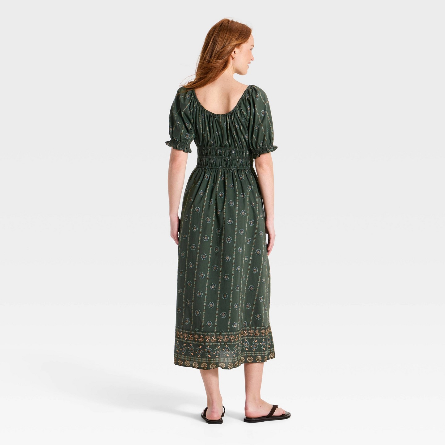 Женское платье Universal Thread Balloon Short Sleeve Printed Maxi Sundress, цвет: Зелёный — фото 2