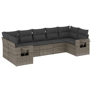 vidaXL 7 Piece Patio Sofa Set with Cushions Gray Poly Rattan - 1 of 4