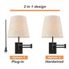 Claxy Set of 2 Fabric Shade Swing arm Plug-in or Hardwired Black Wall Lamp - 2 of 4