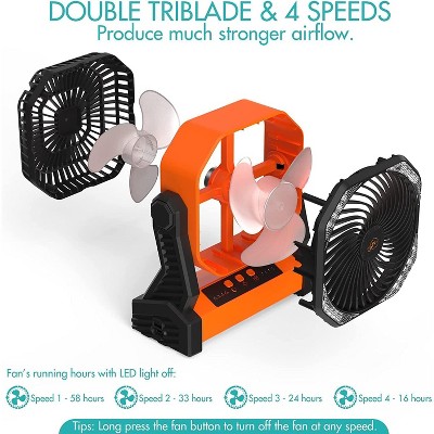 Portable Orange Oscillating Desk Fan with LED Light and Hook