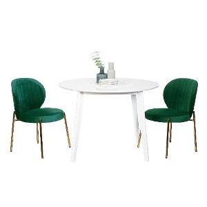 NicBex 3-Piece Dining Set, White Round Dining Table with 2 Velvet Chairs for Living Room, Dining Room - 1 of 4