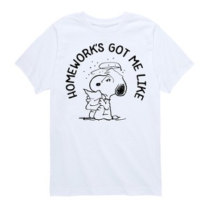 Boys' - Peanuts - Snoopy Homeworks Got Me Like Short Sleeve Graphic T-Shirt - 1 of 4