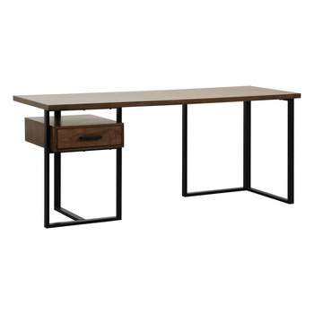 Wood And Metal Frame Computer Desk With 2 Shelves Brown/black - Benzara :  Target