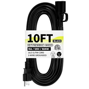 Itopfox 16/3 Black Indoor Outdoor Extension Cord 10 Ft Waterproof, Heavy Duty with 3 Prong Grounded Plug,13A 1625W 16AWG SJTW, Flexible Power Cable - 1 of 4