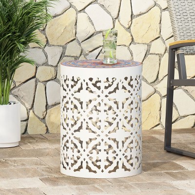 Sapphtopaz Outdoor End Table Modern Outdoor End Table Outdoor Side Table, Iron Patio Table Small Table for Backyard, Balcony, Porch