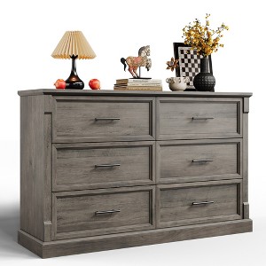 Farmhouse 6 Drawer Dresser, Rustic Wood Chest of Drawers with Metal Handles, Large TV Stand Storage Dressers for Living Room Nursery Bedroom - 1 of 4