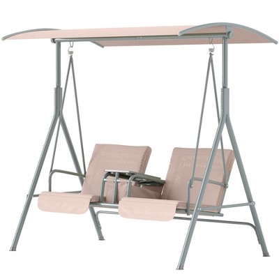 Maggift Patio Accent Chairs, Double Swing Decorative Chair with Thick Heavy Duty Metal Stand for Lawn and Garden, Beige, 68.9"*44.1"*65"