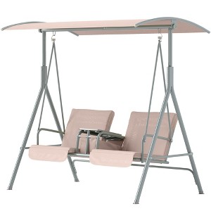 Maggift Patio Accent Chairs, Double Swing Decorative Chair with Thick Heavy Duty Metal Stand for Lawn and Garden, Beige, 68.9"*44.1"*65" - 1 of 4