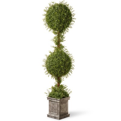 National Tree Company Indoor & Outdoor Plastic Double Ball Topiary Artificial Plant with Classic Gray Growers Pot, 60 Inches Tall