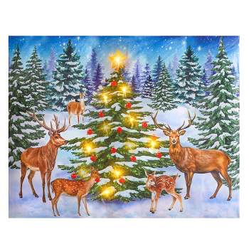 Collections Etc Lighted Christmas Tree with Deer Holiday Pillow Shams - Set of 2 Sham Multi
