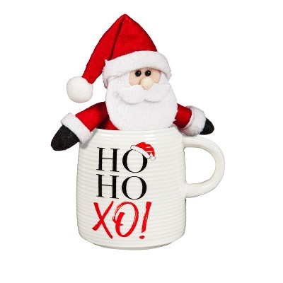 Evergreen 12 OZ Ceramic Cup with 5" Plush Holiday Santa