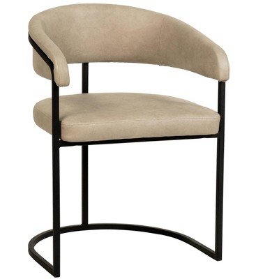 LeisureMod Curve-Back Dining Arm Chair, Leather Upholstery, Aero Collection