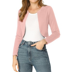 INSPIRE CHIC Women's Solid Open Front Curved Hem Stretchy Fabric Crop Bolero Shrug - 1 of 4