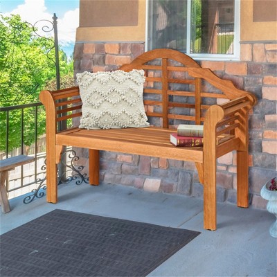 Dracelo 49 Inch Eucalyptus Wood Outdoor Folding Bench with Backrest Armrest