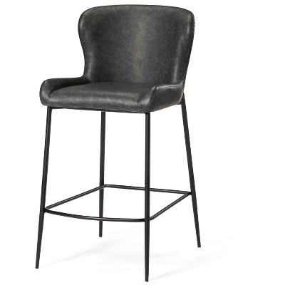 Maven Lane Naomi Counter Stool Matte Black with Charcoal Vegan Leather