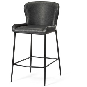 Maven Lane Naomi Counter Stool Matte Black with Charcoal Vegan Leather - 1 of 4
