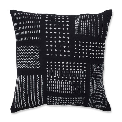 16.5"x16.5" Geometric Stitches Square Throw Pillow Black/White - Pillow Perfect: Embroidered, Cotton, Indoor Use