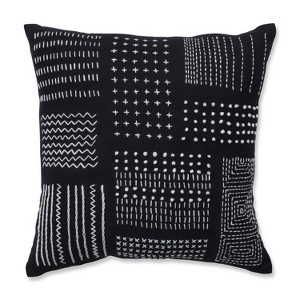 16.5"x16.5" Geometric Stitches Square Throw Pillow Black/White - Pillow Perfect: Embroidered, Cotton, Indoor Use - 1 of 4