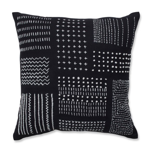 16.5"x16.5" Geometric Stitches Square Throw Pillow Black/White - Pillow Perfect