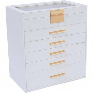 Black 6 - Layer Jewelry Box with Glass Lid, Clear White, Large Storage for Women's Necklaces, Bracelets, Earrings, Rings. - 1 of 4