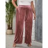 Clearlove Women's Plus Size Velvet Wide Leg Pants with Comfort Waistband Elastic Waist Casual Trouser - 3 of 4