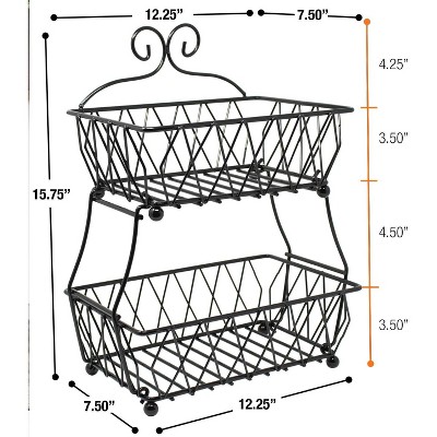 Sorbus 2-Tier Fruit Bread Basket Display Stand, Counter Storage for Kitchen, Bathroom, Rectangular Antique Metal — фото 4