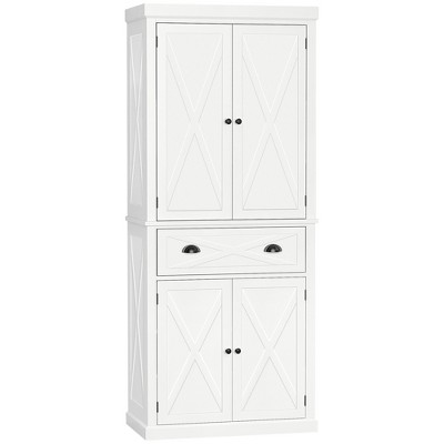 HOMCOM 70.75 Farmhouse Tall Kitchen Pantry Storage Cabinet, Freestanding  Cabinets with Doors and Shelves, Kitchen Shelf Storage with 4 Tiers, White