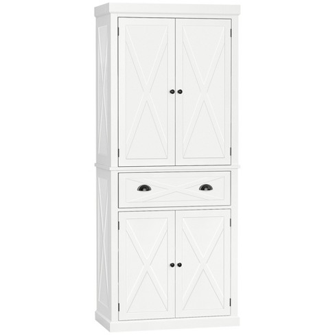 Farmhouse Kitchen Pantry Storage Cabinet with Drawer and Adjustable  Shelves, Pantry Cabinet for Kitchen, Bathroom or Hallway, White