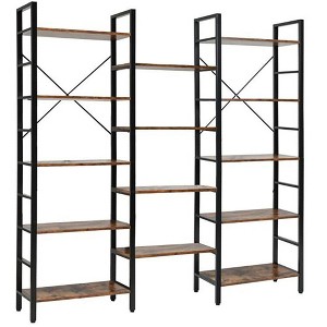 Tangkula Triple Wide 5 Tiers Bookshelf Open Display Shelves w/ Metal Frame Rustic Brown - 1 of 4
