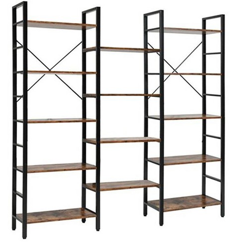 KIVENJAJA Triple Wide 5-Tier Bookshelf, Industrial Display