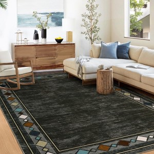 Machine Washable Area Rugs 9x12 for Living Room Bedroom, Modern Bordered Non-Slip Rug, Contemporary Geometric Rug, Floor Foldable Carpet - 1 of 4