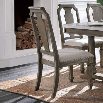 Set of 2 20" Zumala Dining Chairs Beige Linen/Weathered Oak Finish - Acme Furniture