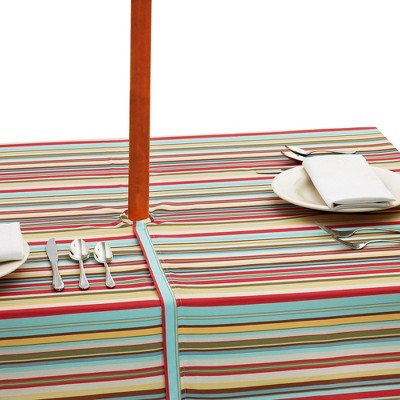 Summer Stripe Multicolor Polyester Outdoor Tablecloth with Zipper, 60" x 84"