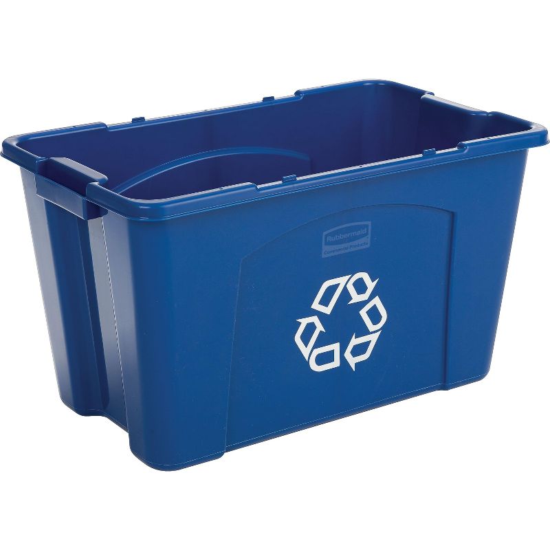 Rubbermaid Commercial Stacking Recycle Bin Rectangular Polyethylene 18gal Blue 571873BE, 2 of 3