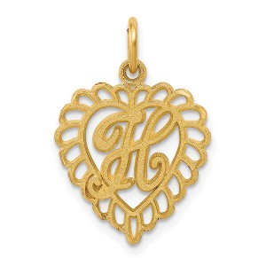 Black Bow Jewelry 14k Yellow Gold, Grace Collection, Satin Heart Initial H Pendant, 15mm - 1 of 4