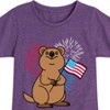 Girls' - Instant Message - Quokka with American Flag & Fireworks Fitted Short Sleeve Graphic T-Shirt - 2 of 4