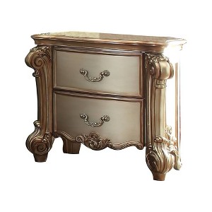 Vendome Nightstand Gold Patina/Bone Finish - Acme Furniture: Elegant Two-Drawer Bedside Table, Carved Wood Detail - 1 of 4