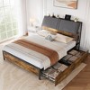 COZONY Upholstered Bed Frame with Storage Drawers, Built in USB Charging Ports Brown Finish - 2 of 4
