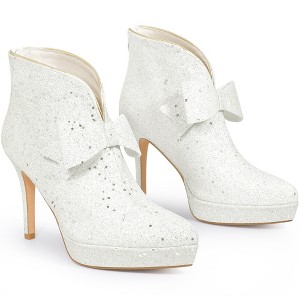 BLISSFUL STEP Women's Glitter Bow Stiletto Heel Ankle Platform Boots - 1 of 4