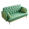 Green PU Upholstered Tulip Loveseat with 2 Dumpling-Shaped Throw Pillows - 3 of 4